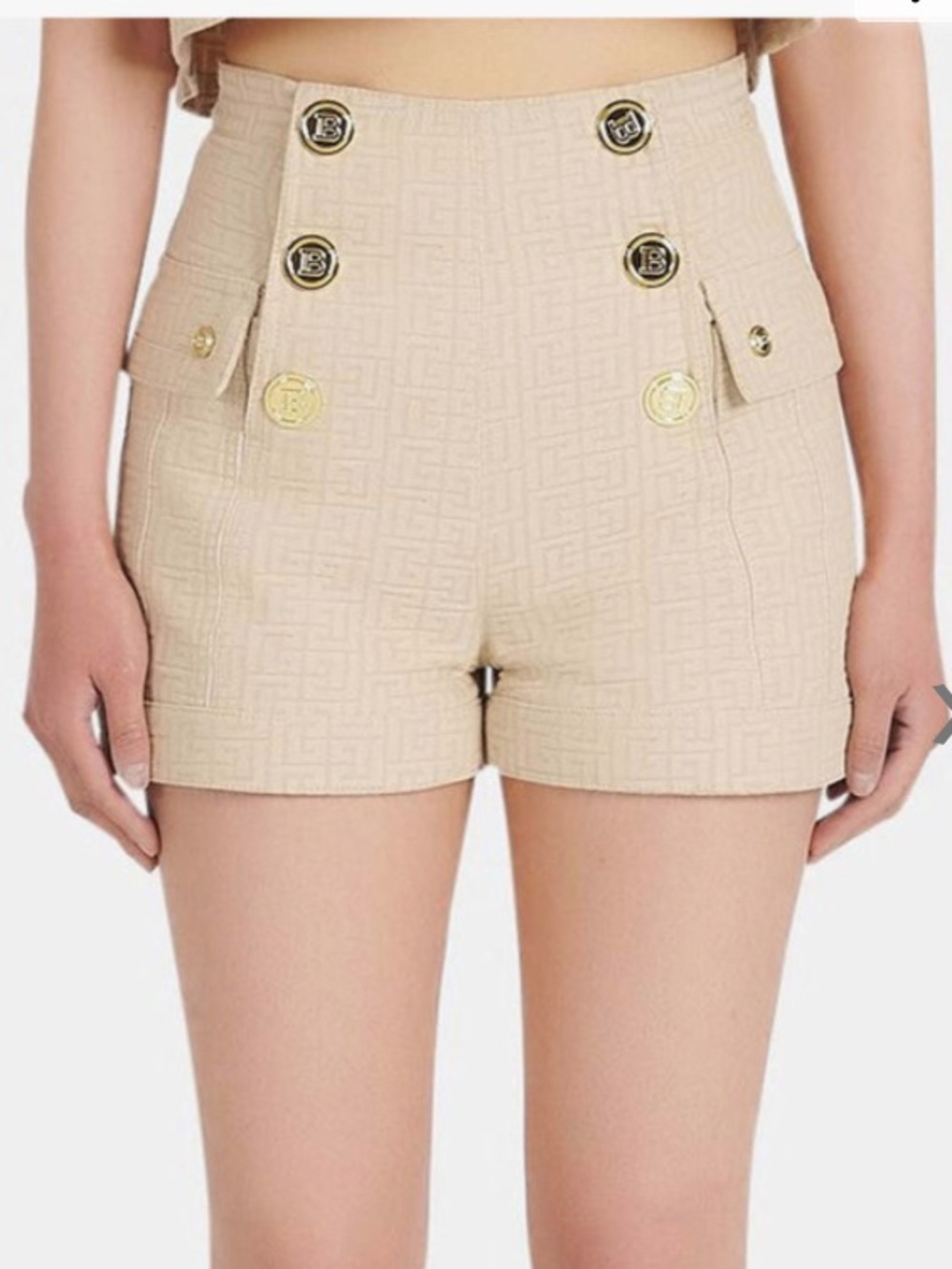 Balmain Nude and Blanc Monogram Jacquard Short